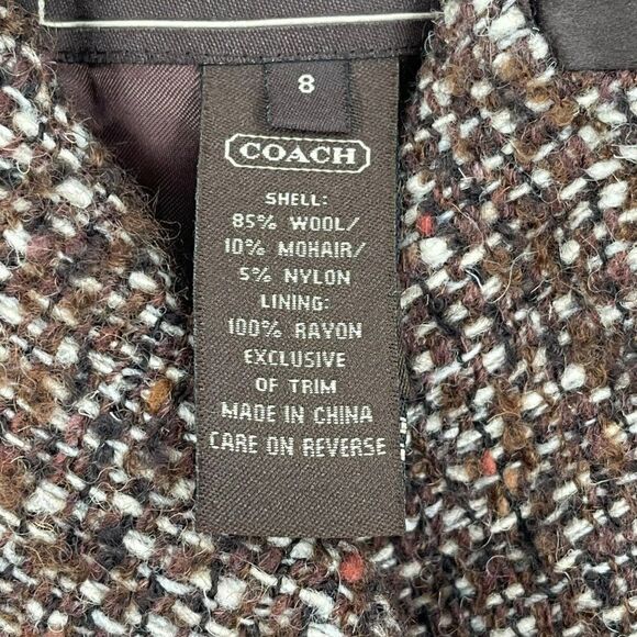 Coach Wool Mohair Blend Tweed Peacoat Brown Women Size 8 - Picture 9 of 12